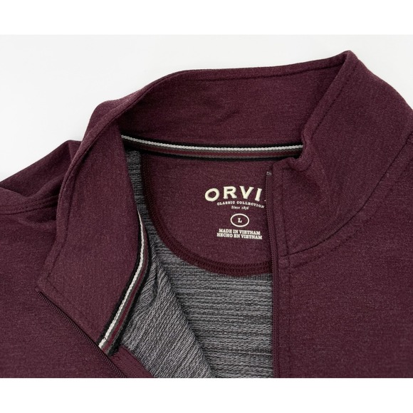 Orvis Sweater Mens Large Pullover Burgundy Quarter Zip Mock Neck Long Sleeve - Picture 4 of 13